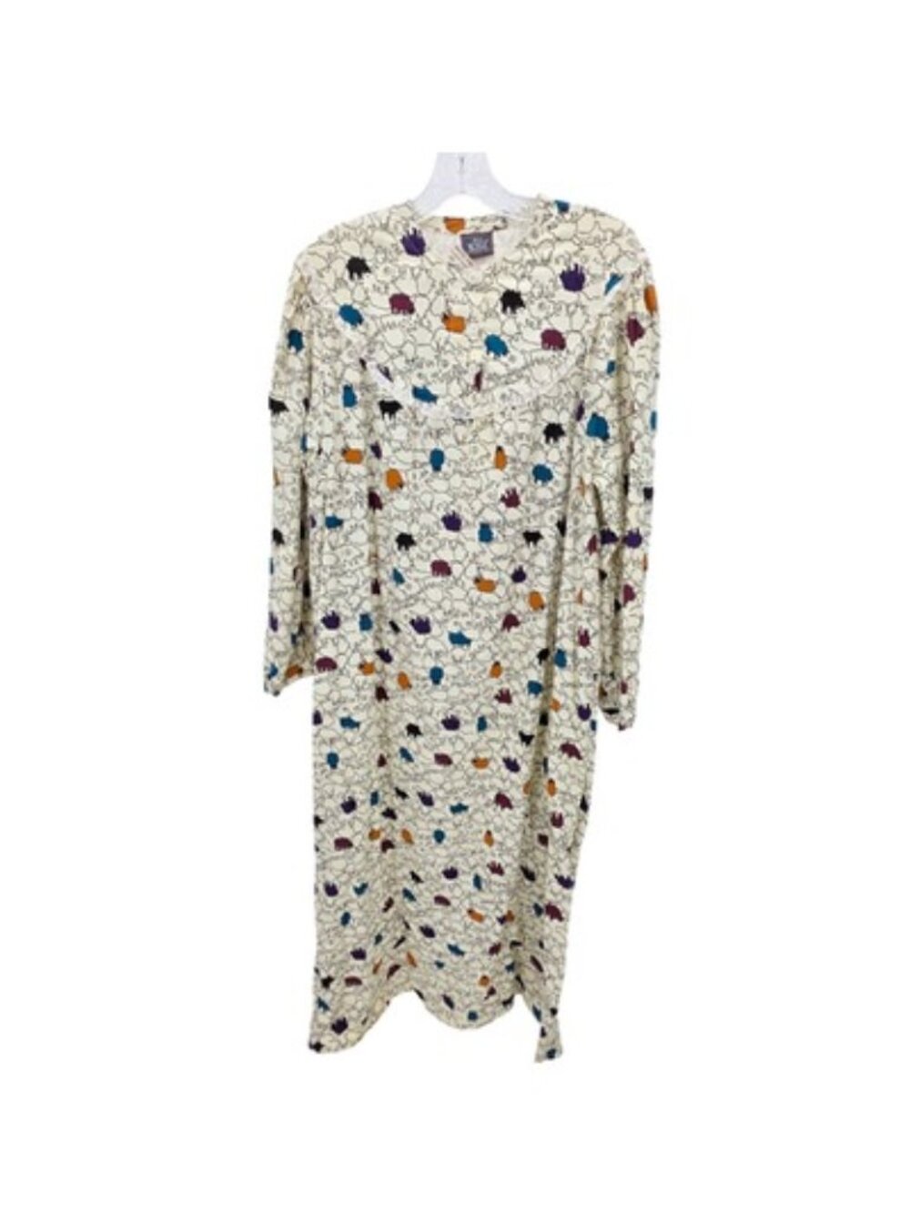 Vintage Woolrich Counting Sheep Flannel Nightgown M Cream Ruffle Y2K Granny NEW